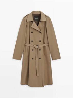 Massimo Dutti Double-Breasted Trench Coat - Khaki